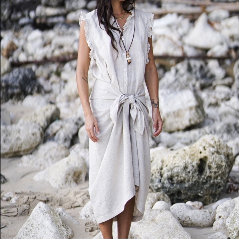 Myrah Penaloza Madu Wrap Dress linen lagenlook boho coastal hand made in Bali